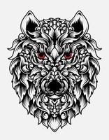 ilustración, vector, cabeza de lobo, con, ornamento, estilo vector