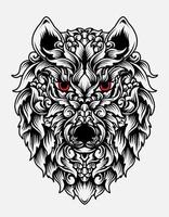 illustration vector wolf head with ornament style