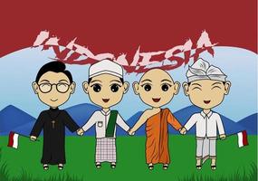 ilustración vectorial tolerancia de las comunidades religiosas en indonesia vector