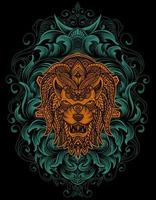 ilustración, vector, cabeza de león, con, vendimia, mandala, ornamento vector