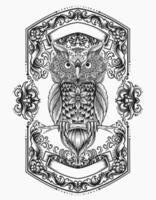 illustration vector monochrome owl bird mandala ornament