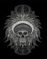 ilustración, vector, indio, apache, cráneo vector