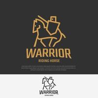 logotipo de guerrero montado en un caballo de guerra, plantilla de diseño de ilustración de estilo de línea, símbolo, icono vector