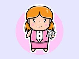 Cute bussiness woman character vector icon illustration. Isolated flat design.