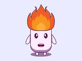 Cute marsmallow fire burning on top character vector icon illustration. Isolated flat design.