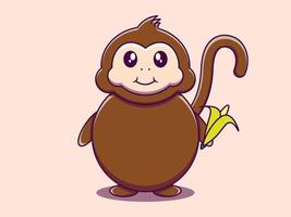 Cute monkey bring banana character vector icon illustration. Isolated flat design.