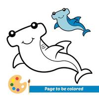 libro para colorear para niños, vector de tiburón martillo