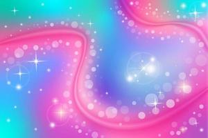 Rainbow fantasy background. Holographic illustration. Multicolored sky with stars and bokeh. vector