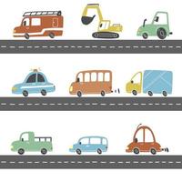 conjunto de transporte de estilo infantil. ilustración vectorial. vector