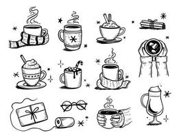 Christmas hot drink set of winter coffee vector