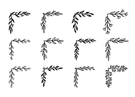 Corner flourish border set. Hand drawn