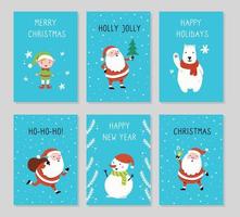 Plantilla de diseño de tarjeta de Navidad con lindo personaje con texto. vector