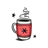 Hot winter drink cup with knitting scarf vector