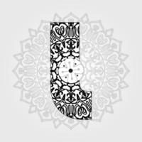 Letter with Mandala flower. decorative ornament in ethnic oriental style. coloring book page. vector