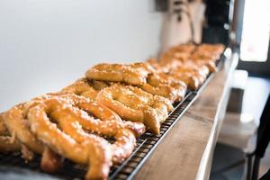 Close-up fresh baked tasty pretzels. photo