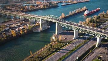 Aerial Footage of Montreal Jacques-Cartier Bridge