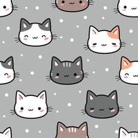 Patrón sin fisuras con la ilustración de vector de doodle de dibujos animados de cabeza de gato lindo gatito