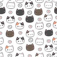 Patrón sin fisuras con ilustración de doodle de dibujos animados de cabeza de gato gatito vector