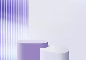 Los productos de fondo 3D muestran la escena del podio con plataforma violeta. representación 3d del vector del fondo con el podio. Stand para mostrar productos cosméticos. escaparate del escenario en la pantalla del pedestal estudio púrpura