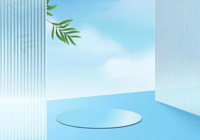 3d background product display podium scene with cloud geometric platform. cloud background vector 3d render with podium. stand to show cosmetic product. Stage showcase on pedestal display blue studio