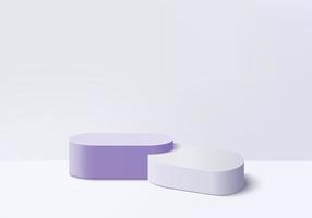 Los productos de fondo 3D muestran la escena del podio con plataforma violeta. representación 3d del vector del fondo con el podio. Stand para mostrar productos cosméticos. escaparate del escenario en la pantalla del pedestal estudio púrpura