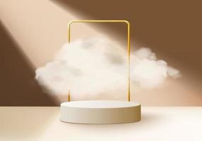 vector de fondo beige representación 3d con podio y escena de nube mínima, fondo de exhibición de producto mínimo 3d forma geométrica cielo nube marrón pastel. escenario 3d render producto en plataforma