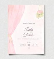 Pink watercolor wedding invitation card template vector