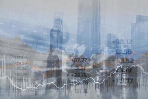 Mixed Media Finance Background. Economy trends city concept photo