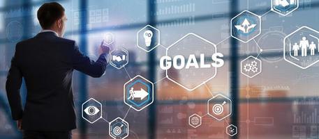 Goals against abstract technology background photo
