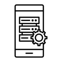 icono de línea de base de datos de teléfono inteligente vector