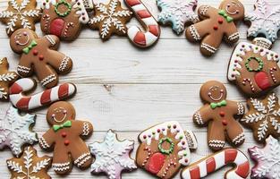 Homemade gingerbread cookies border with copy space photo