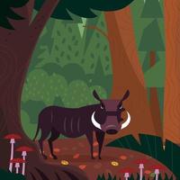 Wild Boar In The Middle Of Forest Concept vector