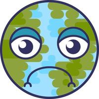 Emoji in planet form sorrowful expression vector