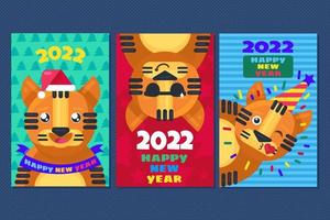 2022 tigre feliz año nuevo conjunto de tarjetas de felicitación vector