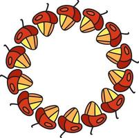 Acorn of oak tree branch natural fruit vector round frame