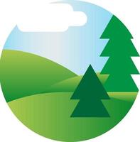 Pine forest and valley countryside land vector