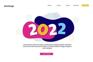 Colorful design 2022 happy new year landing page vector