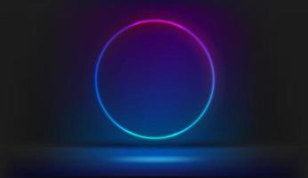 Circle neon glowing frame on dark room. Trendy color vivid gradient vector