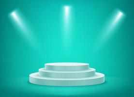 Ladder podium on green illuminated room. Realistic 3d style vector illustration