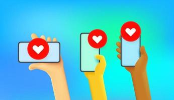 Using mobile applications in social network. People holding modern smart phones vector