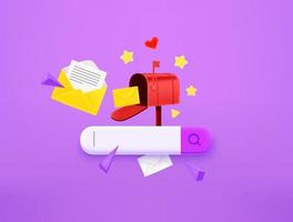 Searching for a mail concept with search tab. 3d style vector illustration