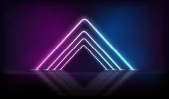 Triangle neon glowing gate on dark background. Template for design vector