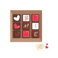 ilustración vectorial de caja con galletas de chocolate aisladas sobre fondo blanco. el texto es mío encima de las cookies. postre, producto de panadería para el día de san valentín en estilo plano de dibujos animados. utilizable para postal vector