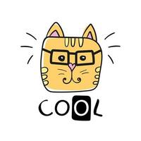 Lema de gato fresco y vector de gato de cara - dibujo de mano de cara de gato lindo