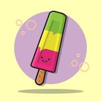 helado de dibujos animados lindo con cara linda. helado kawaii en una paleta. una colección de emojis de comida dulce. vector