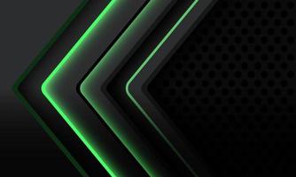 Abstract grey green neon arrow direction geometric with black circle mesh design modern futuristic technology background vector