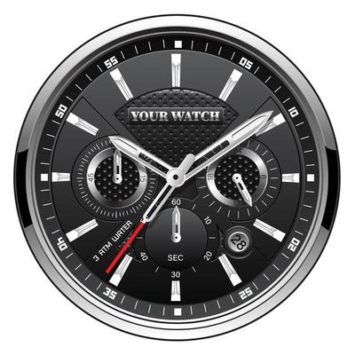 Realistic black silver clock watch face chronograph luxury on white background vector