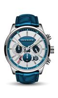 Realistic clock watch sport chronograph blue silver red steel for men luxury on white background object vector