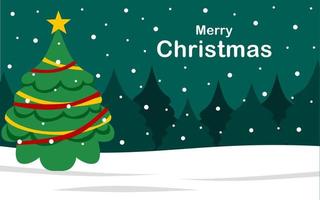 green color merry christmas background design. christmas tree and snow illustration design. design for horizontal banner. vector