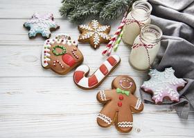 Milk and gingerbread christmas cookies photo